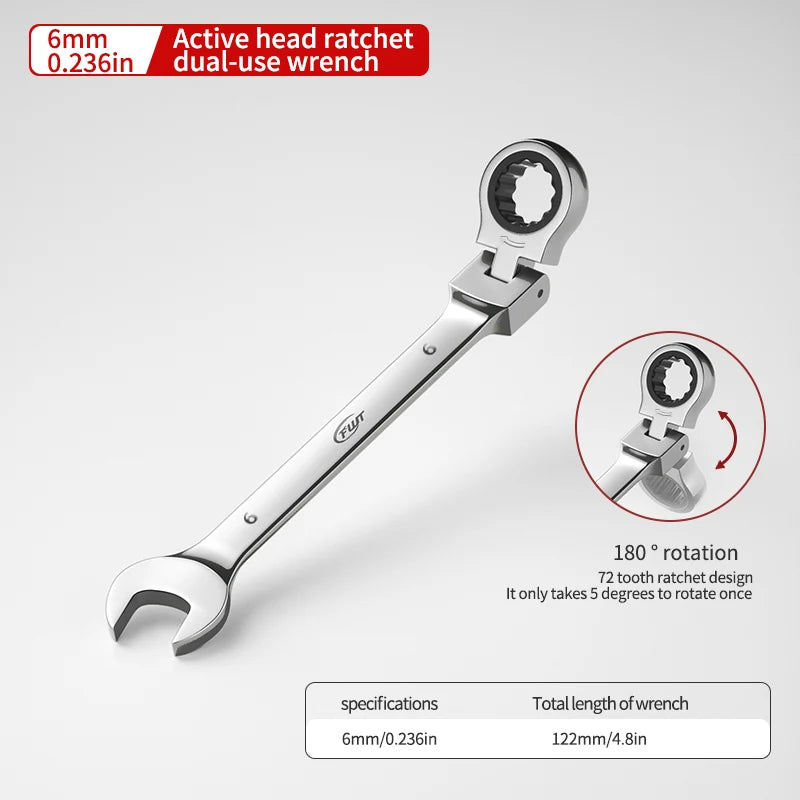 72-tooth ratchet combination wrench - plum open end wrench, 180° rotation, chrome vanadium steel, professional maintenance tool