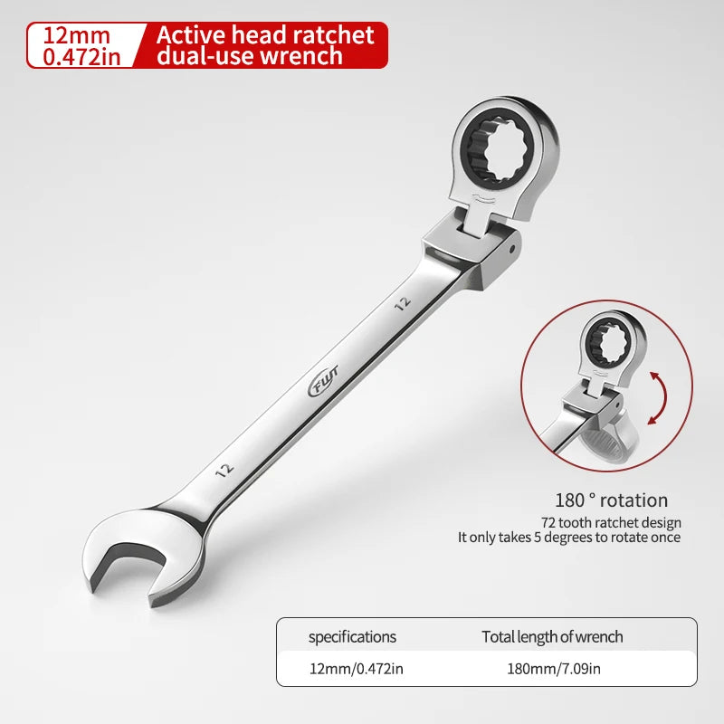72-tooth ratchet combination wrench - plum open end wrench, 180° rotation, chrome vanadium steel, professional maintenance tool