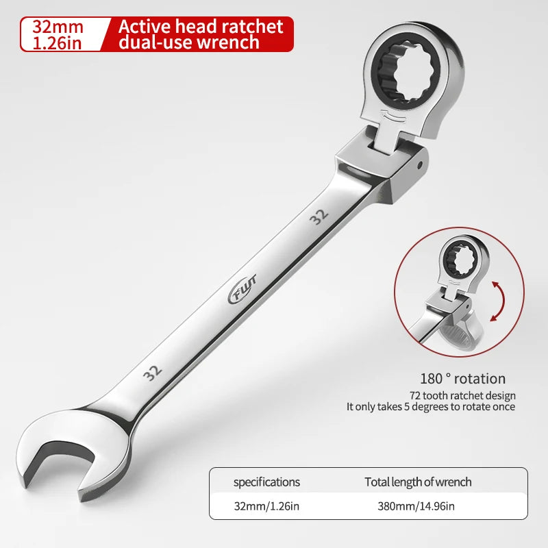 72-tooth ratchet combination wrench - plum open end wrench, 180° rotation, chrome vanadium steel, professional maintenance tool