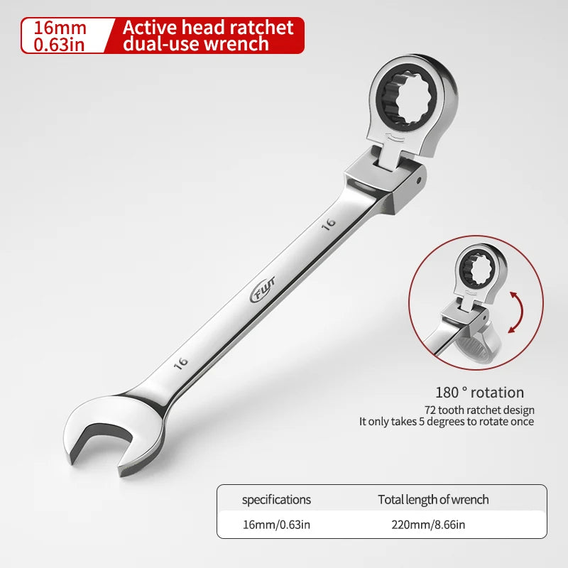 72-tooth ratchet combination wrench - plum open end wrench, 180° rotation, chrome vanadium steel, professional maintenance tool