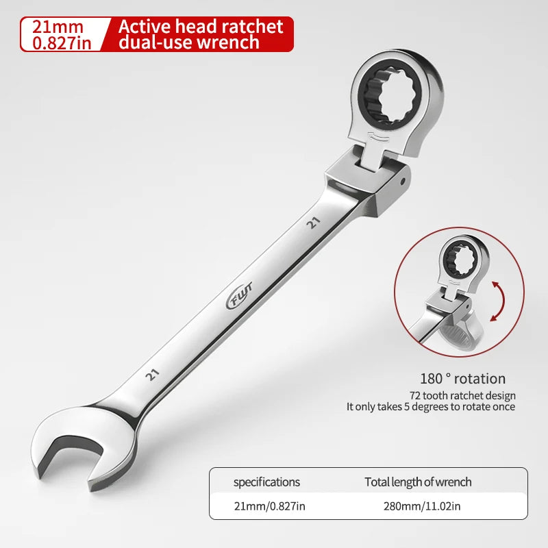 72-tooth ratchet combination wrench - plum open end wrench, 180° rotation, chrome vanadium steel, professional maintenance tool