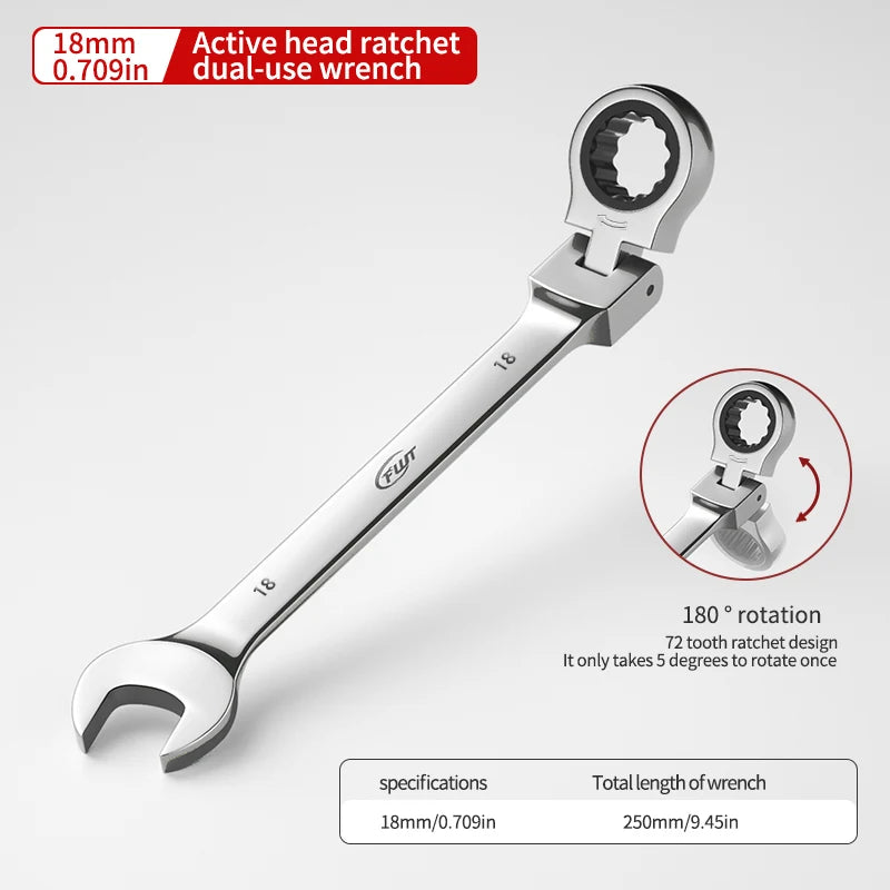 72-tooth ratchet combination wrench - plum open end wrench, 180° rotation, chrome vanadium steel, professional maintenance tool