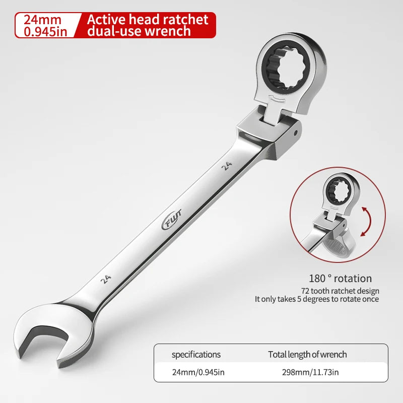 72-tooth ratchet combination wrench - plum open end wrench, 180° rotation, chrome vanadium steel, professional maintenance tool