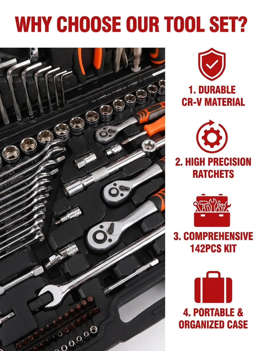 Multi-purpose Combination 147 Pcs Home Machine Auto Mechanic Repair Tools Kit