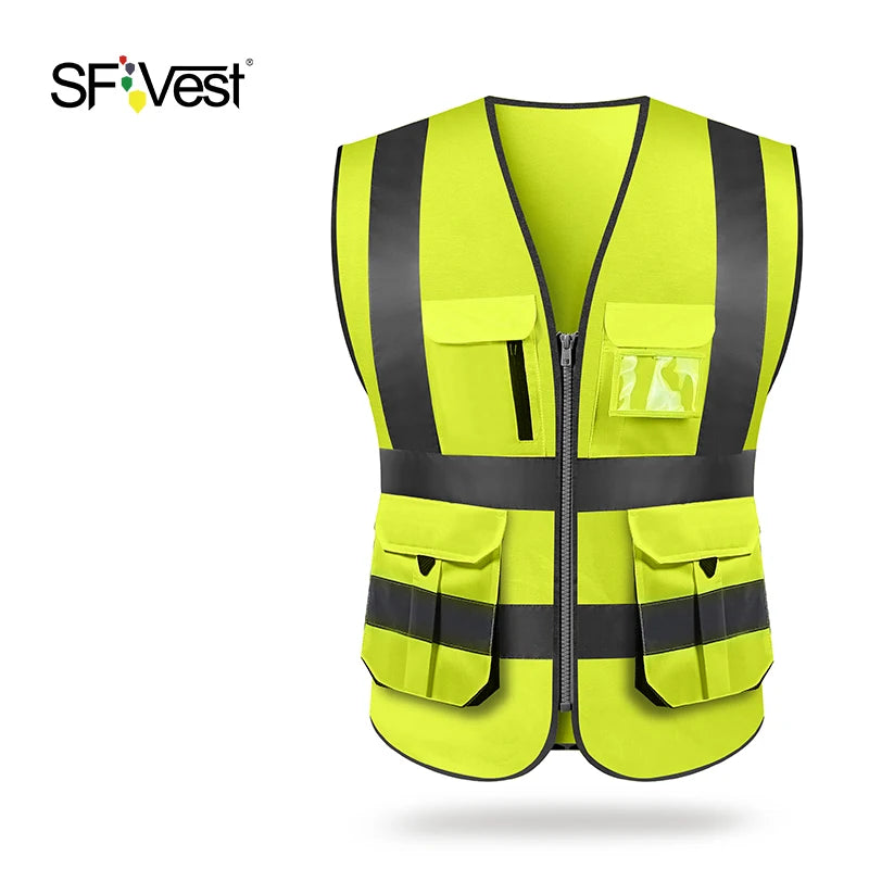 SFVest Executive High-Visibility Reflective Safety Vest – Multi-Pocket Workwear Waistcoat