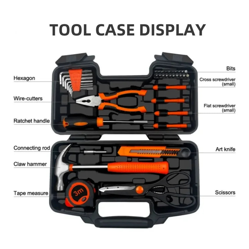 39-Piece Home Repair Tool Set – Pink, Orange, Blue & Yellow | Carry Case Included