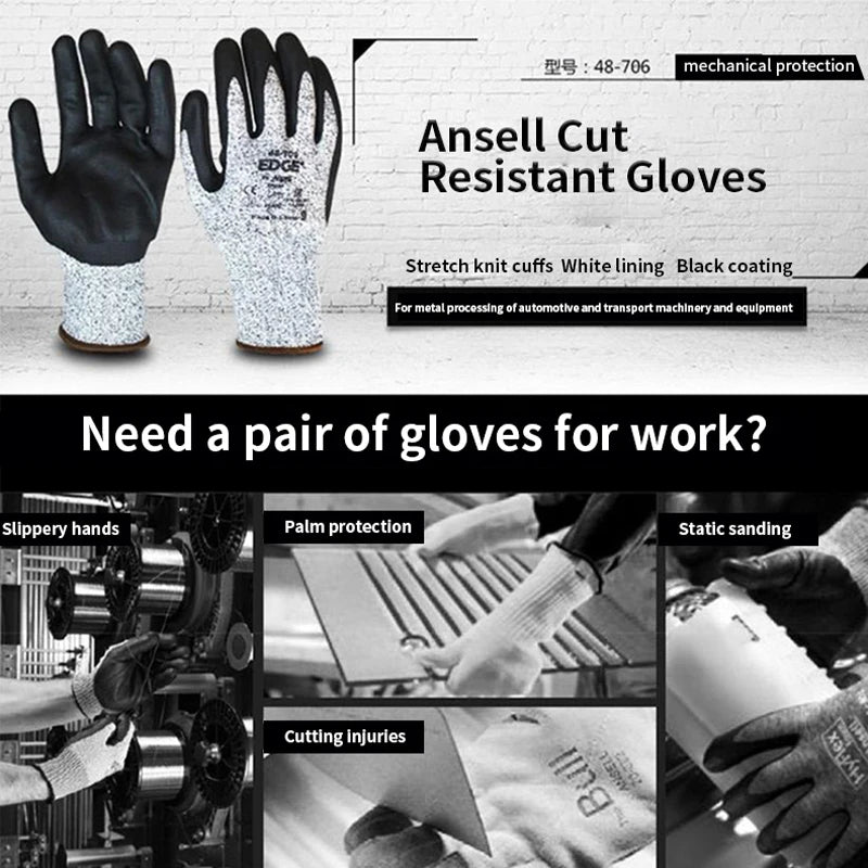 Wholesale Safety Gloves | Ansell EDGE 48-706 Level 5 Cut Resistant Nitrile Foam Coated Gloves Size 7 for Metal Processing