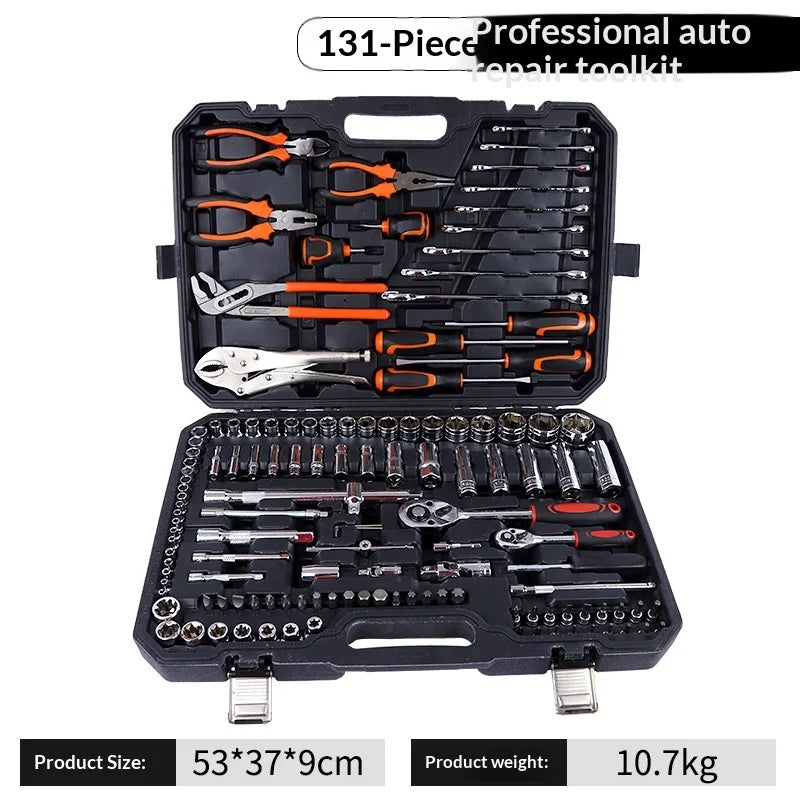 131-Piece Auto Repair & Household Combination Set with PC Ratchet Pliers Screwdriver Dual-Purpose Wrench Tool Box CRV Material