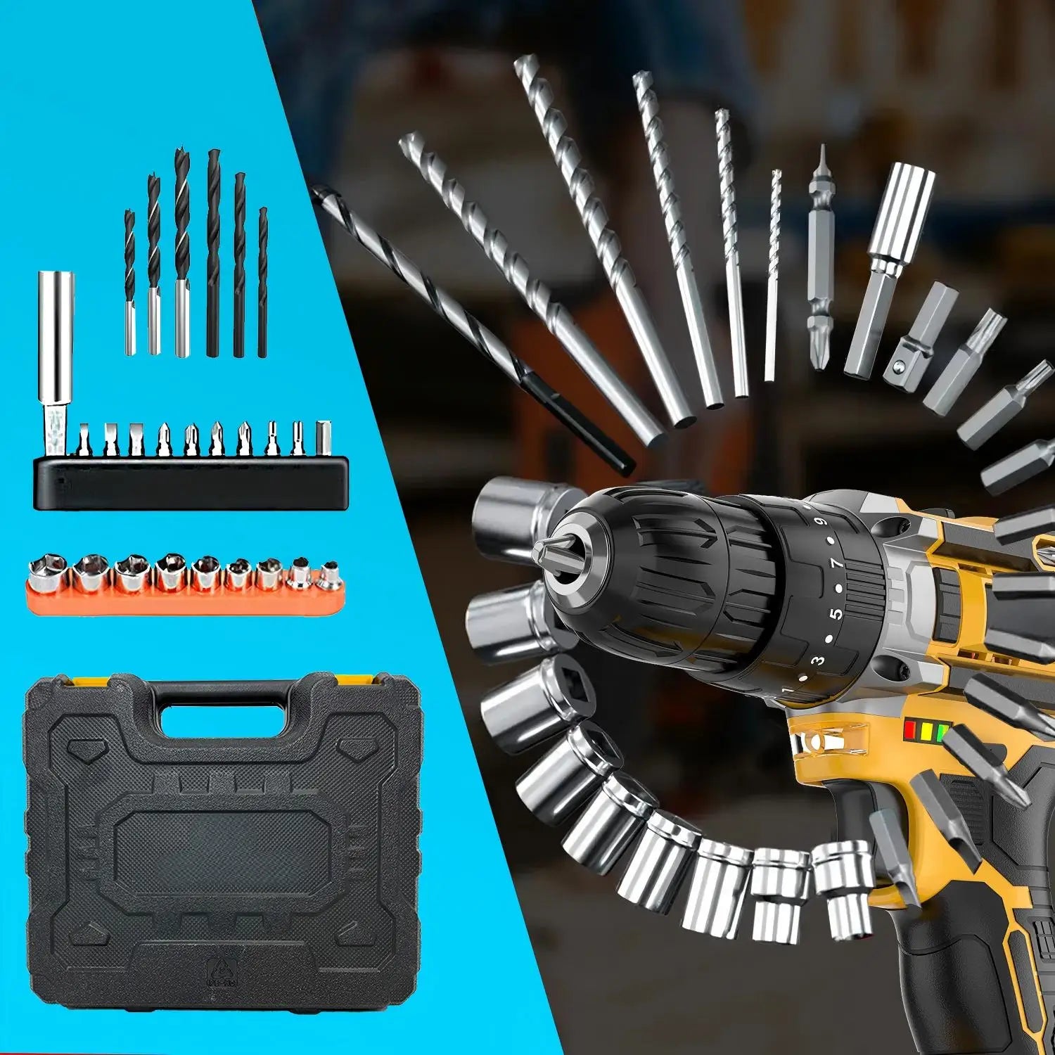 20V Cordless Impact Drill Driver Set – 136-Piece Accessory Kit