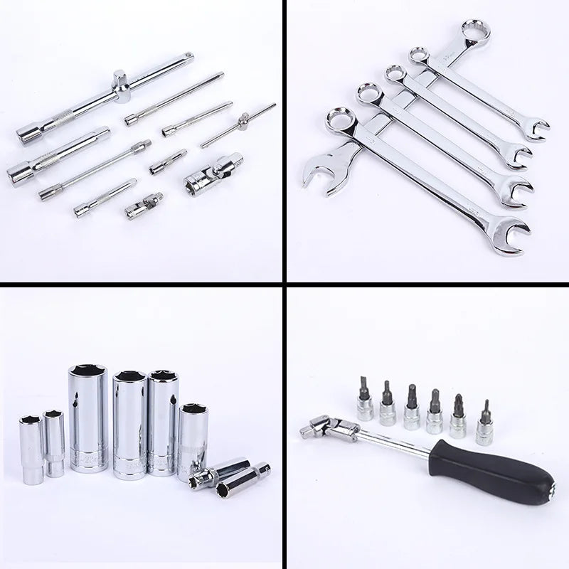 131-Piece Auto Repair & Household Combination Set with PC Ratchet Pliers Screwdriver Dual-Purpose Wrench Tool Box CRV Material