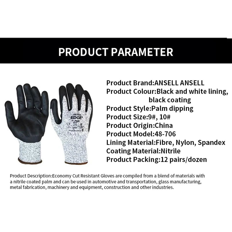 Wholesale Safety Gloves | Ansell EDGE 48-706 Level 5 Cut Resistant Nitrile Foam Coated Gloves Size 7 for Metal Processing