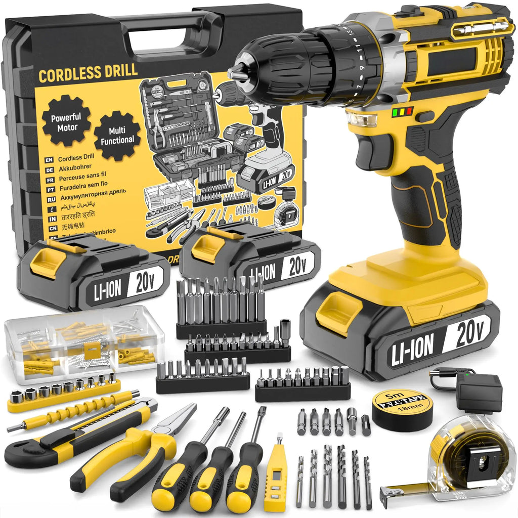 20V Cordless Impact Drill Driver Set – 136-Piece Accessory Kit