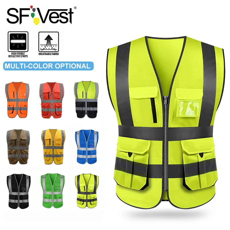 SFVest Executive High-Visibility Reflective Safety Vest – Multi-Pocket Workwear Waistcoat