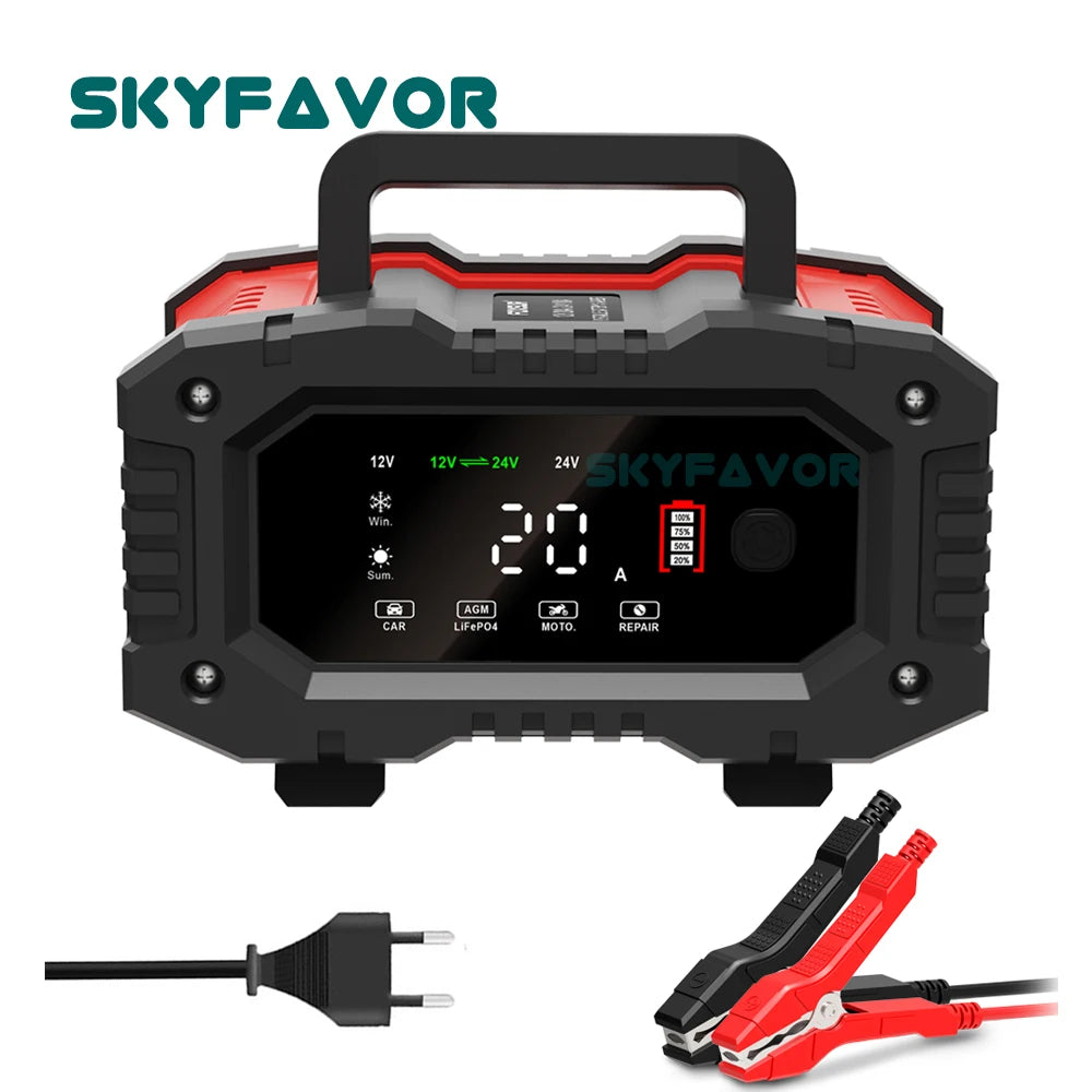 Universal Truck Motorcycle Car Battery Charger 12V 20A 24V 10A Lifepo4 Pulse Repair AGM GEL Deep Cycle Trickle Battery Charger