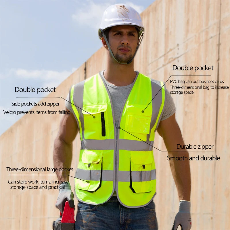 SFVest Executive High-Visibility Reflective Safety Vest – Multi-Pocket Workwear Waistcoat