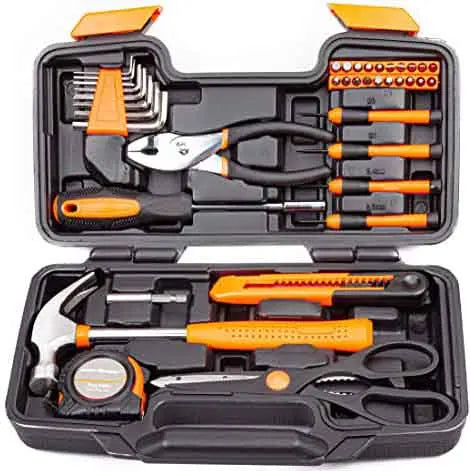 39-Piece Home Repair Tool Set – Pink, Orange, Blue & Yellow | Carry Case Included
