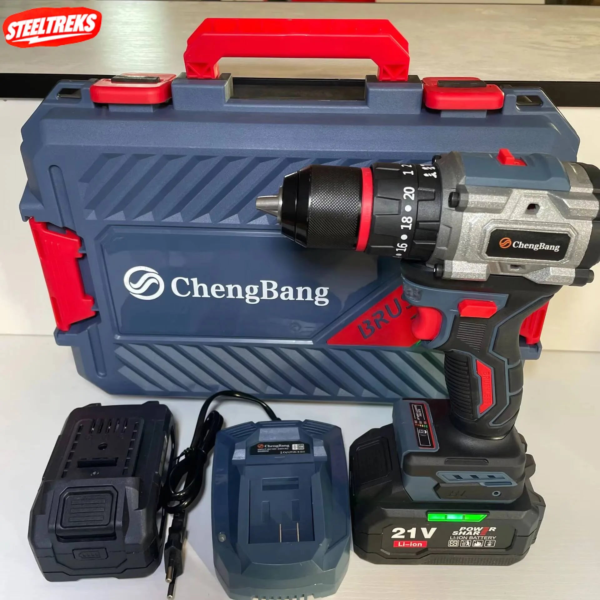 21V Brushless Impact Drill – High-Power Hammer Drill with Dual Batteries