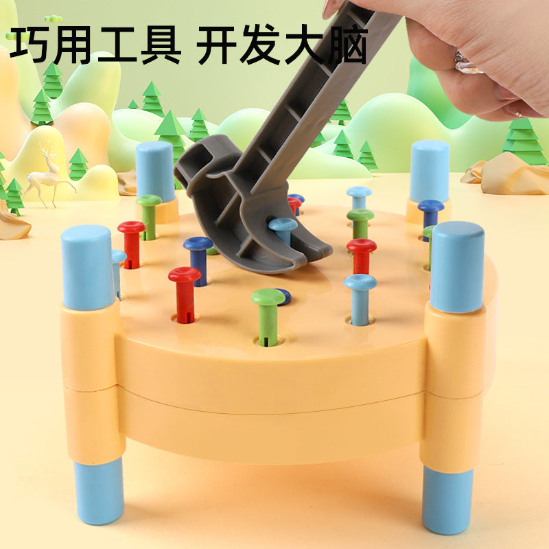 Double-Sided Wooden Hammer & Nail Knocking Bench Toy