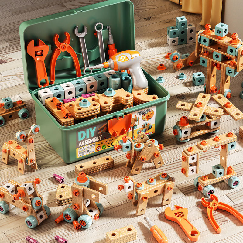 Kids STEM DIY Construction Tool Box Set with Electric Toy Drill