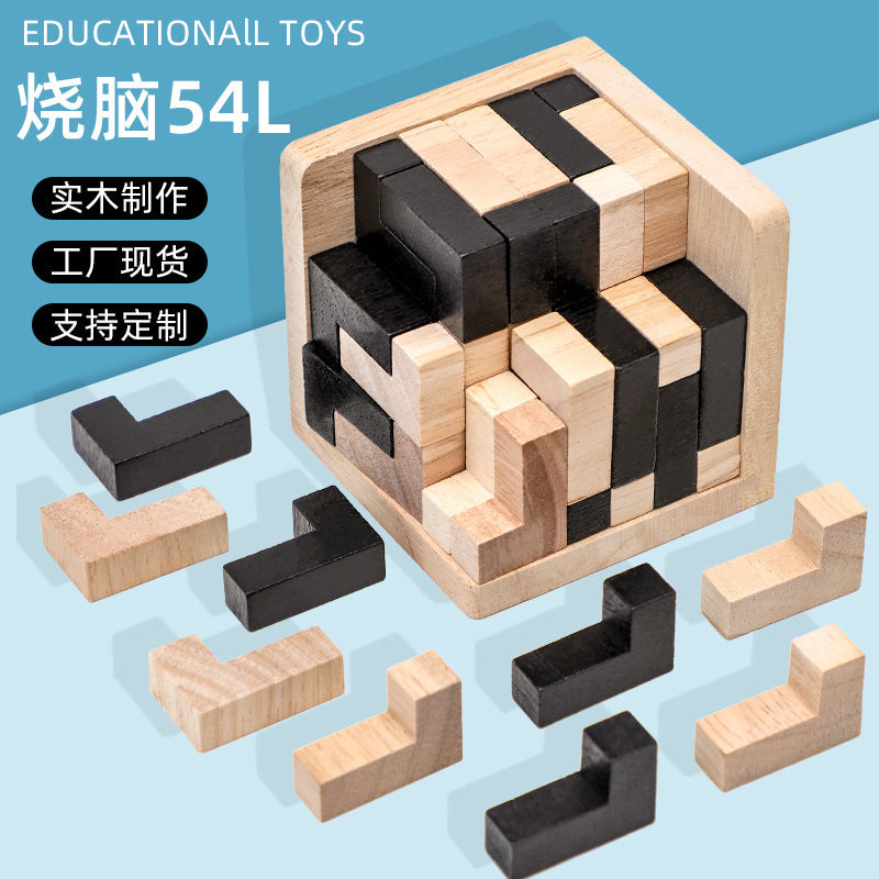 3D Wooden Tetris Puzzle & Brain Teaser Building Block Set