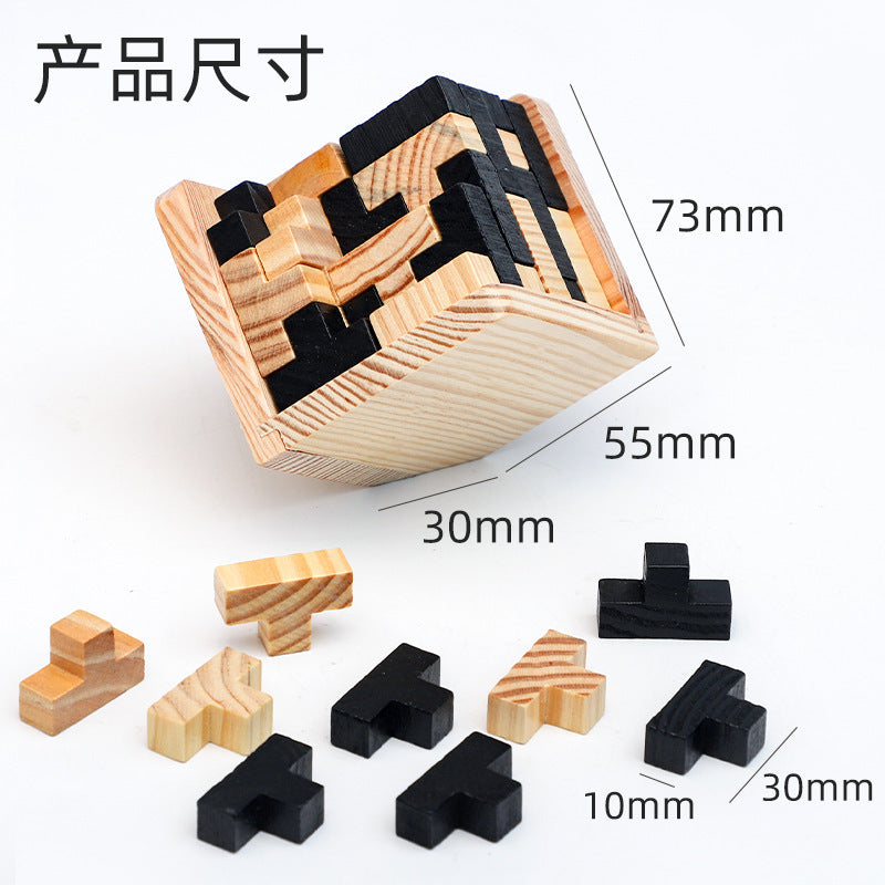 3D Wooden Tetris Puzzle & Brain Teaser Building Block Set