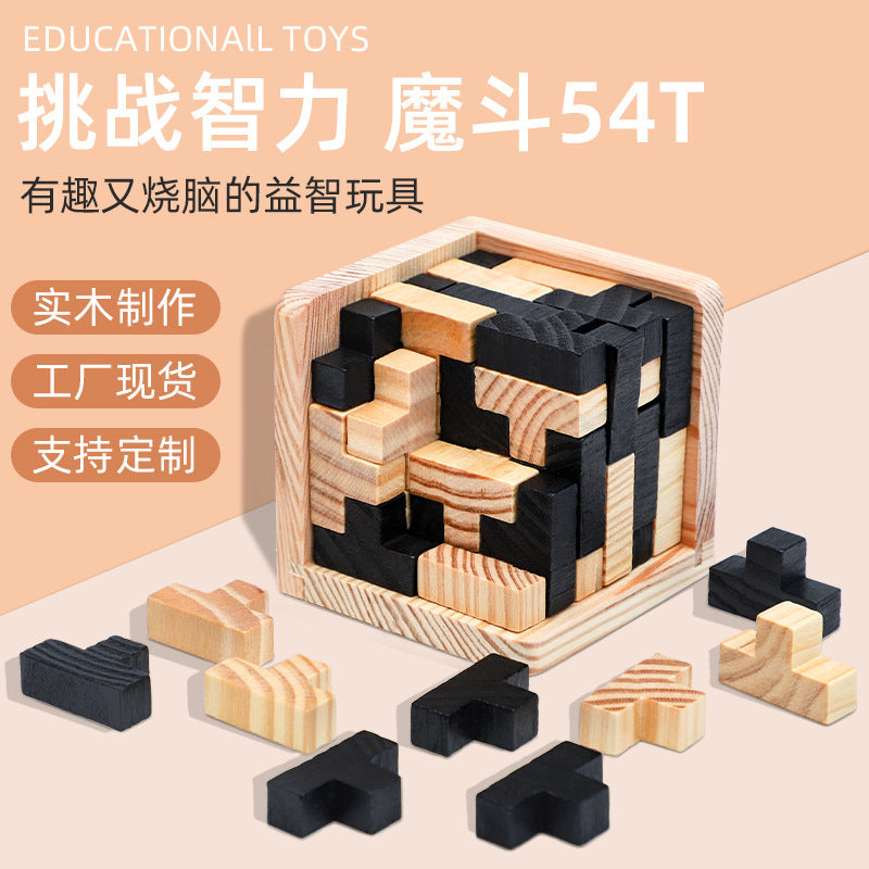3D Wooden Tetris Puzzle & Brain Teaser Building Block Set
