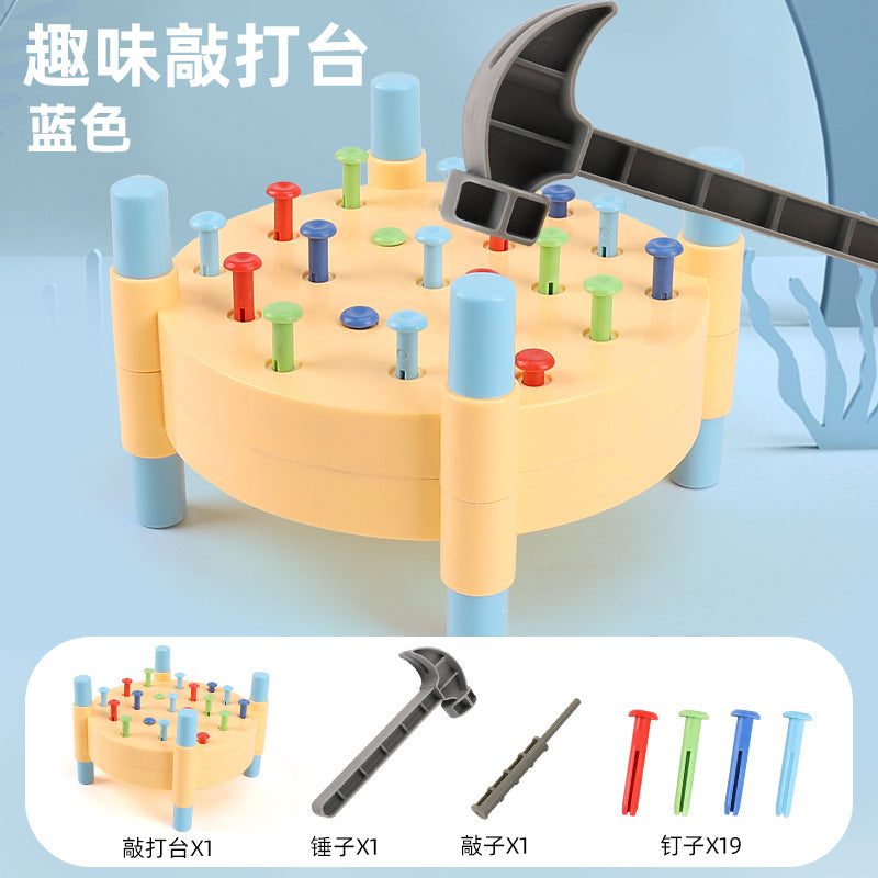 Double-Sided Wooden Hammer & Nail Knocking Bench Toy