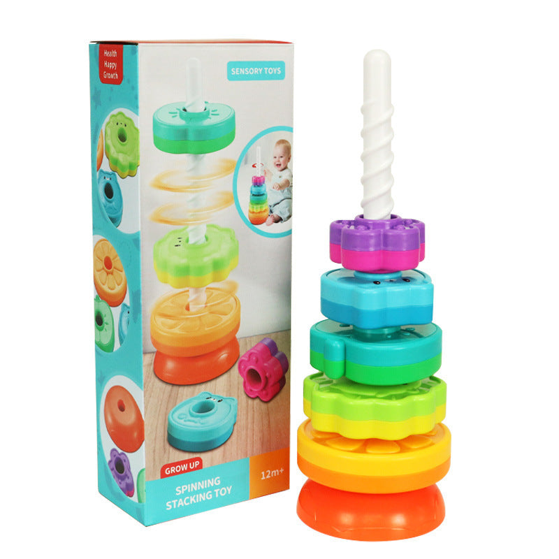 Rainbow Spin Stacker & Geometric Ring Early Learning Toy