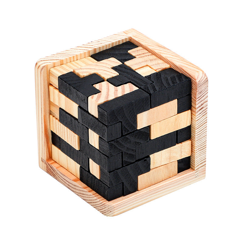 3D Wooden Tetris Puzzle & Brain Teaser Building Block Set