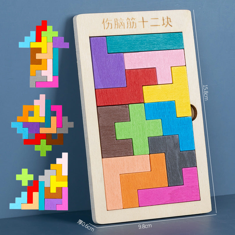 3D Wooden Tetris Puzzle & Brain Teaser Building Block Set