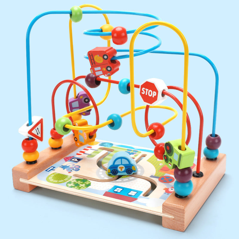 Wooden Animal Bead Maze Pull-Along Walking Toy for Toddlers