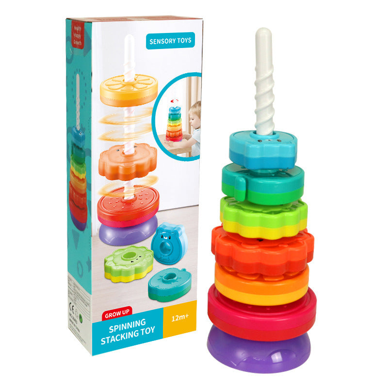 Rainbow Spin Stacker & Geometric Ring Early Learning Toy