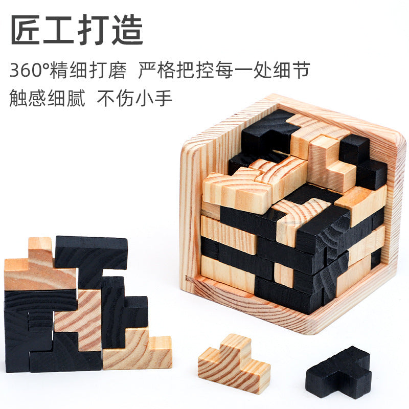 3D Wooden Tetris Puzzle & Brain Teaser Building Block Set