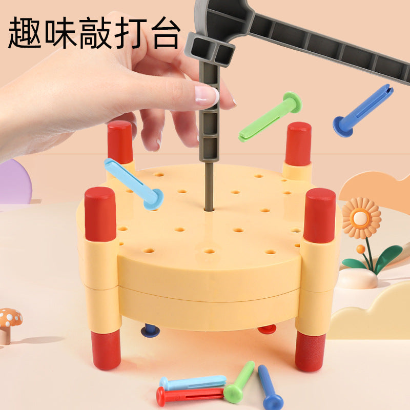 Double-Sided Wooden Hammer & Nail Knocking Bench Toy