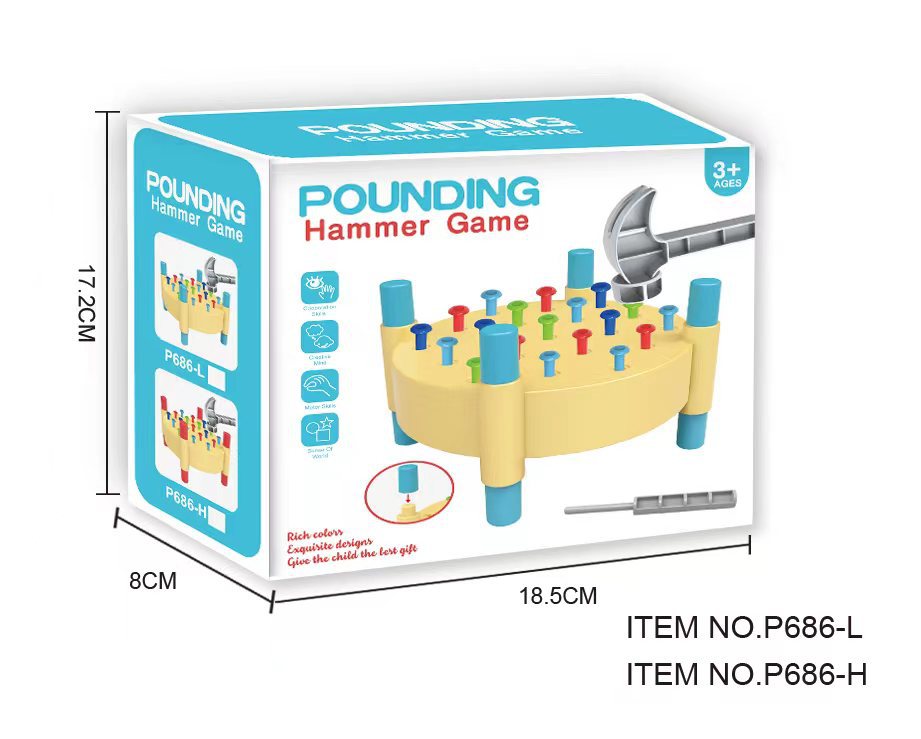 Double-Sided Wooden Hammer & Nail Knocking Bench Toy