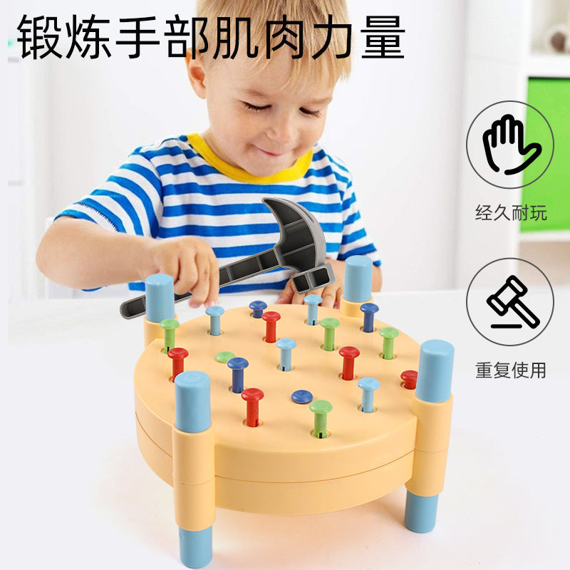 Double-Sided Wooden Hammer & Nail Knocking Bench Toy