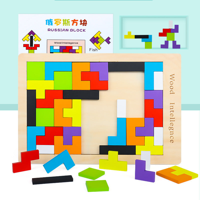 3D Wooden Tetris Puzzle & Brain Teaser Building Block Set