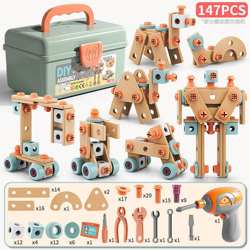 Kids STEM DIY Construction Tool Box Set with Electric Toy Drill
