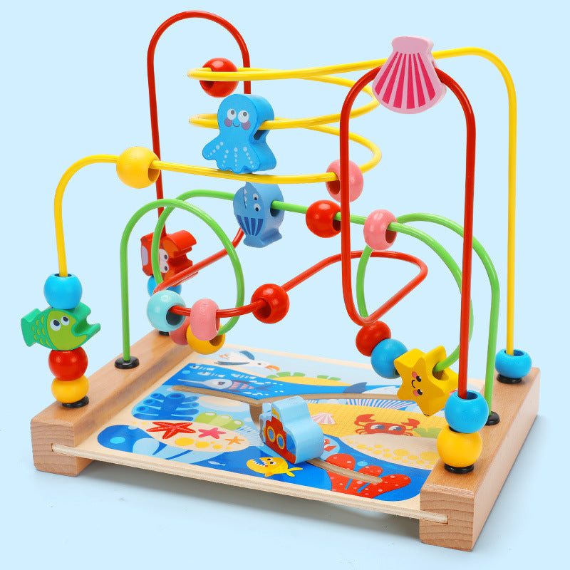 Wooden Animal Bead Maze Pull-Along Walking Toy for Toddlers