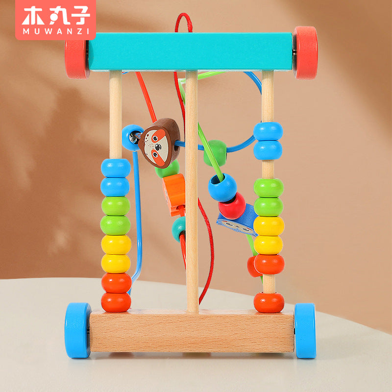 Wooden Animal Bead Maze Pull-Along Walking Toy for Toddlers
