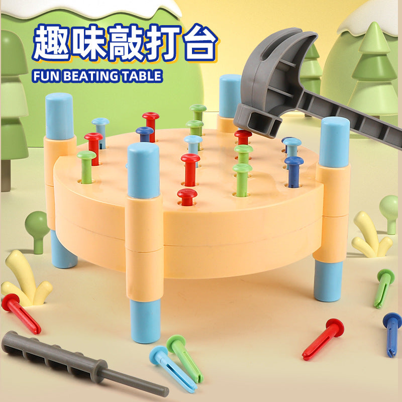 Double-Sided Wooden Hammer & Nail Knocking Bench Toy