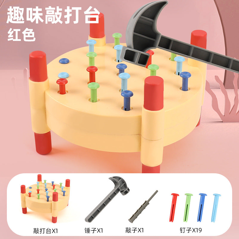 Double-Sided Wooden Hammer & Nail Knocking Bench Toy
