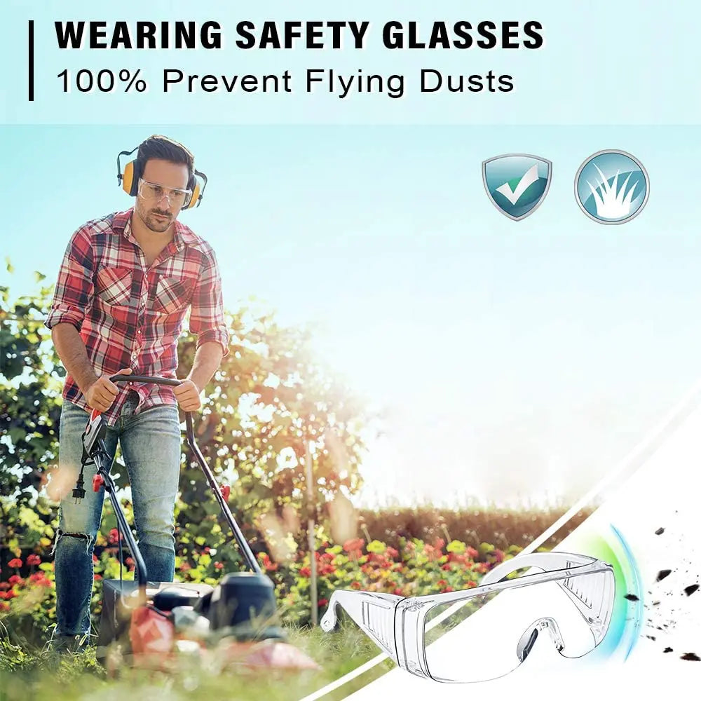 2 Pack Safety Glasses over Glasses Anti Fog Goggles Clear PC Frame Spectacles for Lab Medical and Daily Use
