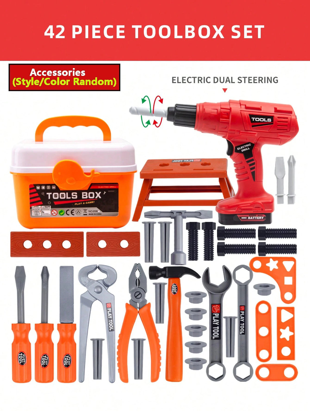 Kids Pretend Play Tool Kit – Educational Engineering Puzzle Toy Set with Drill for Boys
