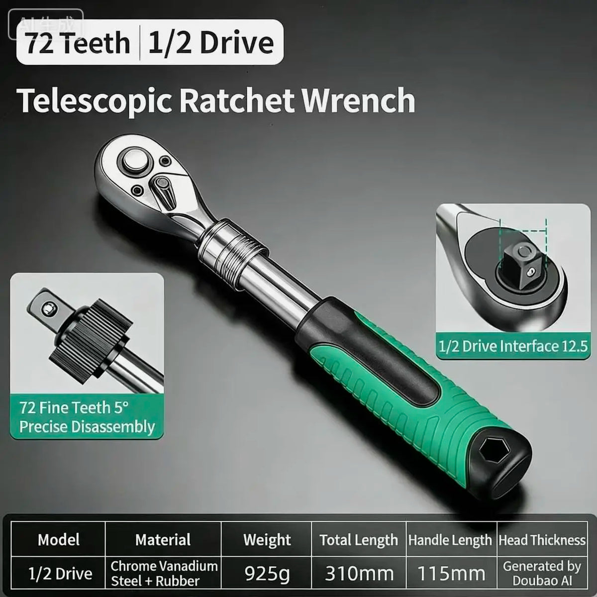 72 Teeth Telescopic Ratchet Wrench Set 1/4" 3/8" 1/2" Drive Quick Release Reversible Extendable Handle Universal Socket Wrench A