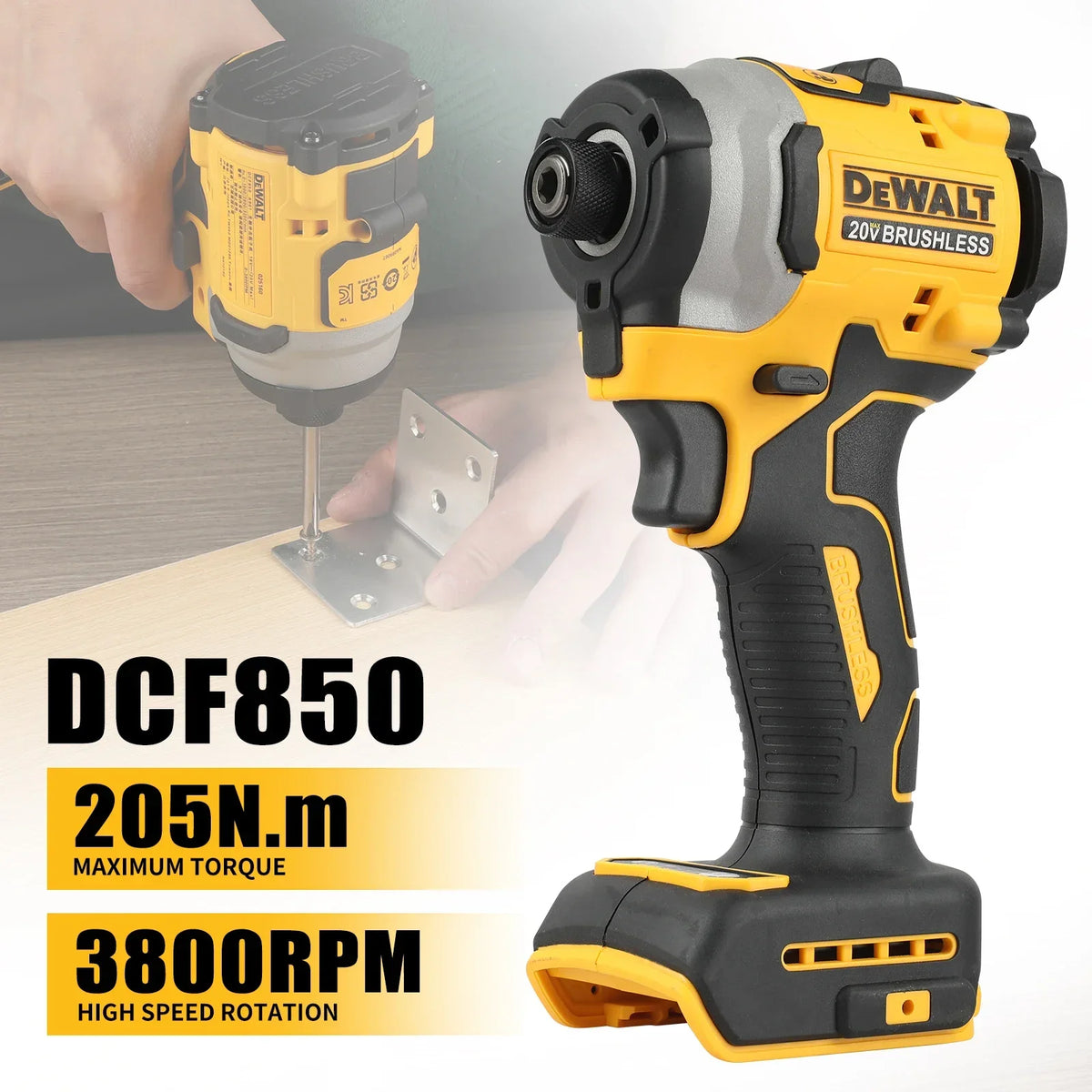 DEWALT 20V Cordless Tool Kit DCF850 Impact Driver + DCD805 Drill with 205N.m Torque for Construction & Home DIY Projects