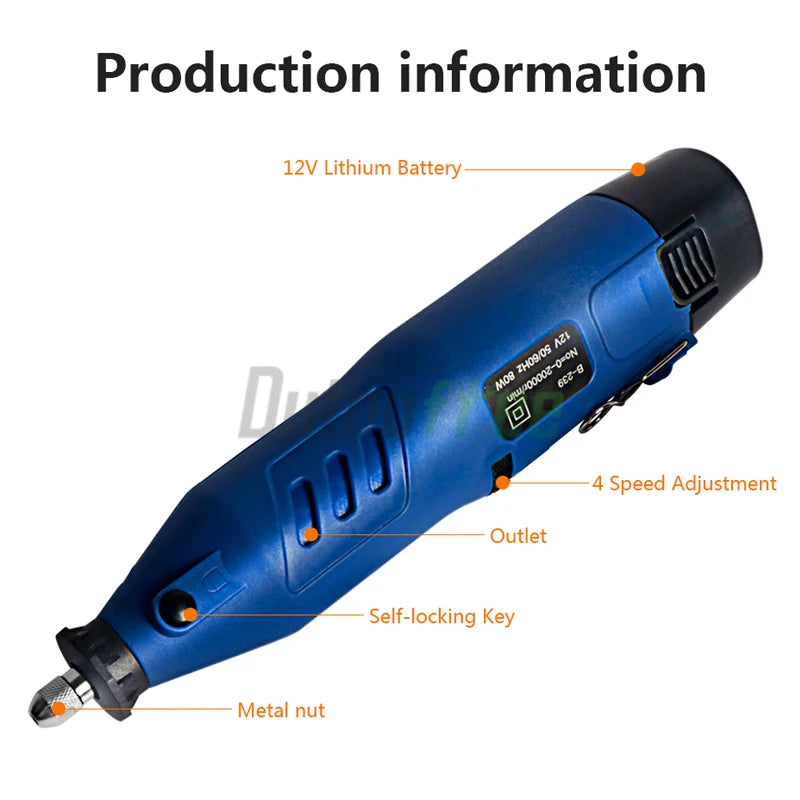 12V Cordless Rotary Tool Kit 80W Wireless Recharge Electric Dril DIY For Wood Metal Electric Drill Machine 4 Speed 0-20000r/min