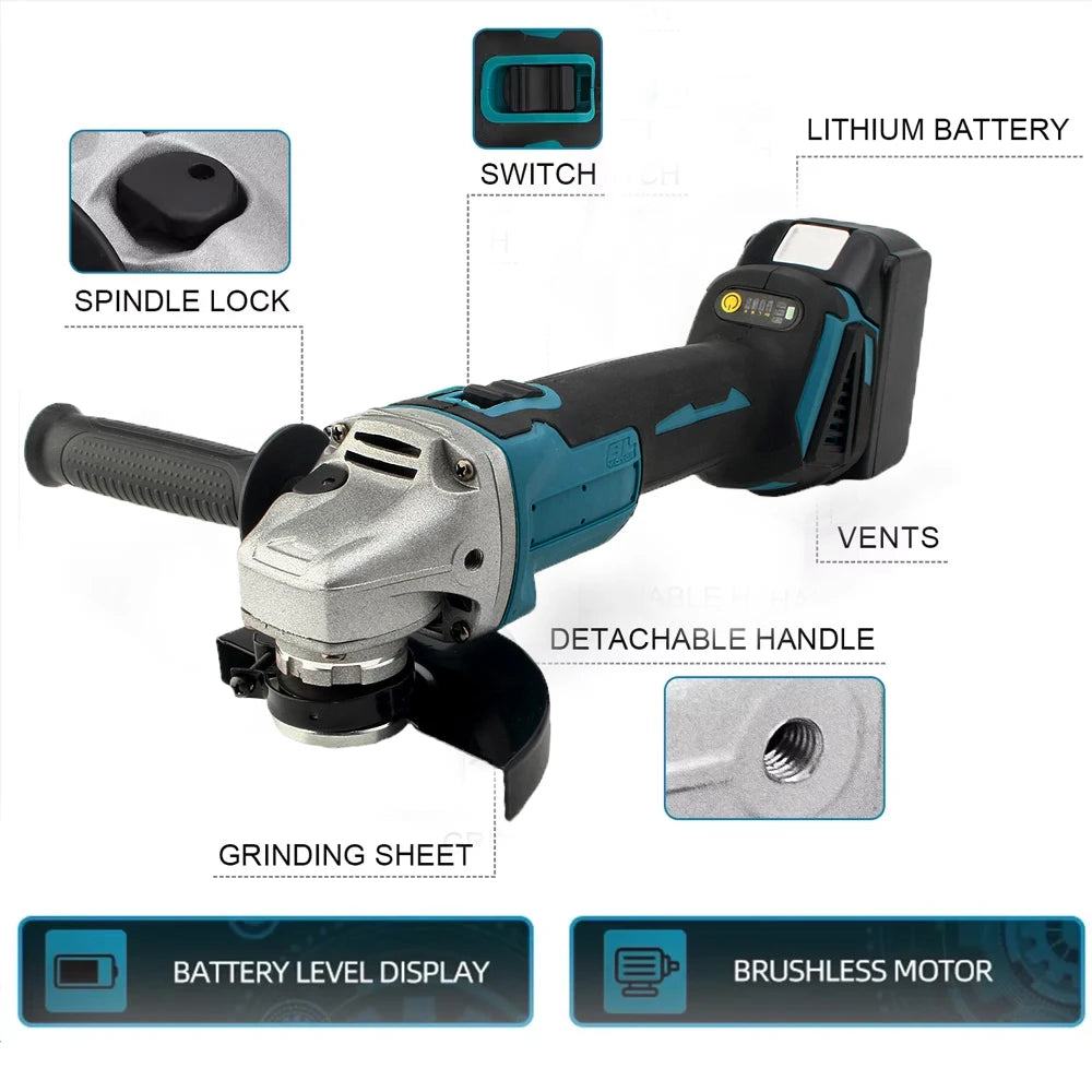 125MM Brushless Cordless Angle Grinder – Variable Speed, M14, Makita 18V Compatible