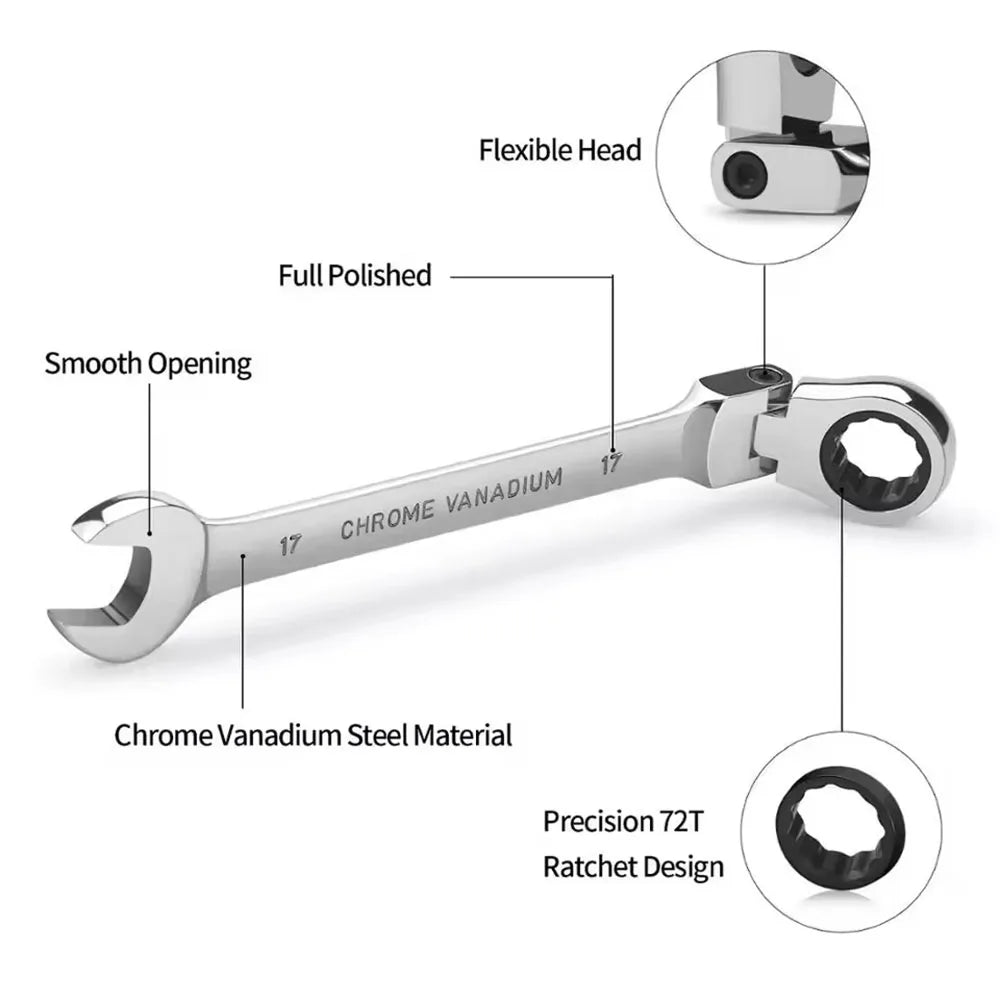 Universal 72-Tooth Ratchet Wrench, Automatic, Fast and Labor-Saving, Dual-Use, with Open End, Movable Head, Open Plummer, 1pcs