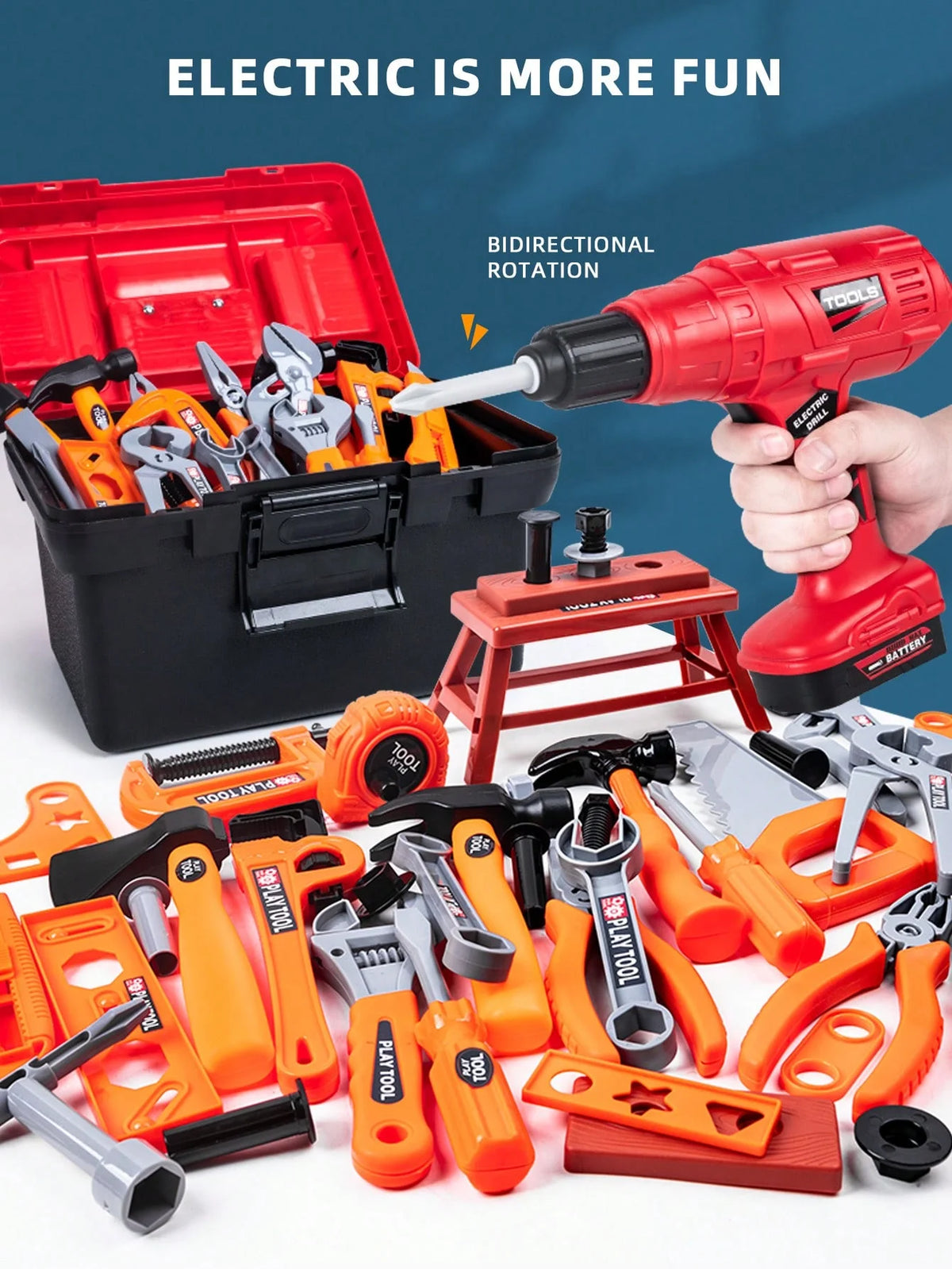 Kids Pretend Play Tool Kit – Educational Engineering Puzzle Toy Set with Drill for Boys